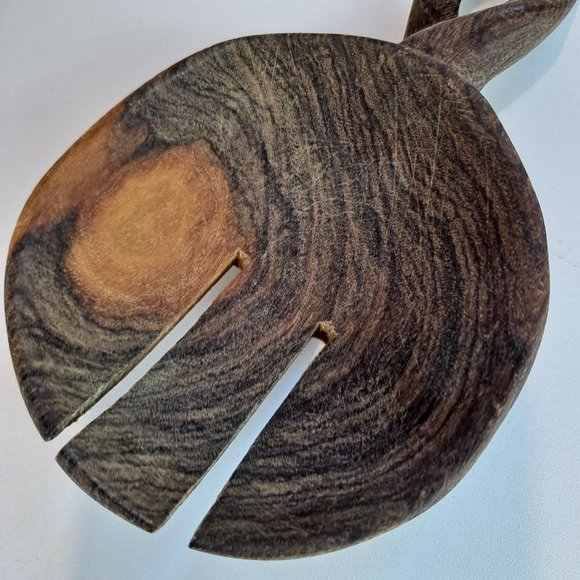 2 African Folk Art Handmade Wooden Bowls & Utensil w/Bone Handle - Picture 8 of 11